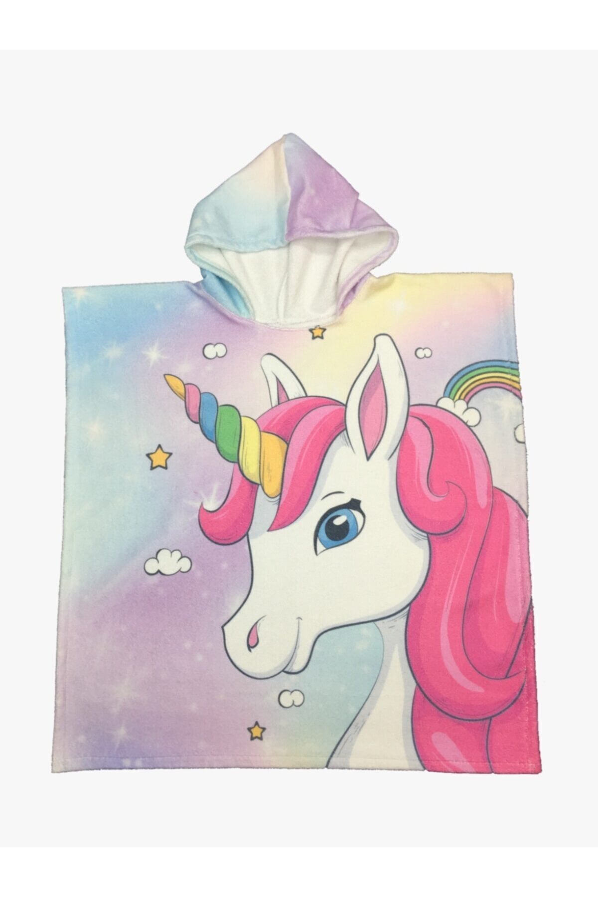 Kız Çocuk Pembe Unicorn Desenli Panço Plaj Havlusu