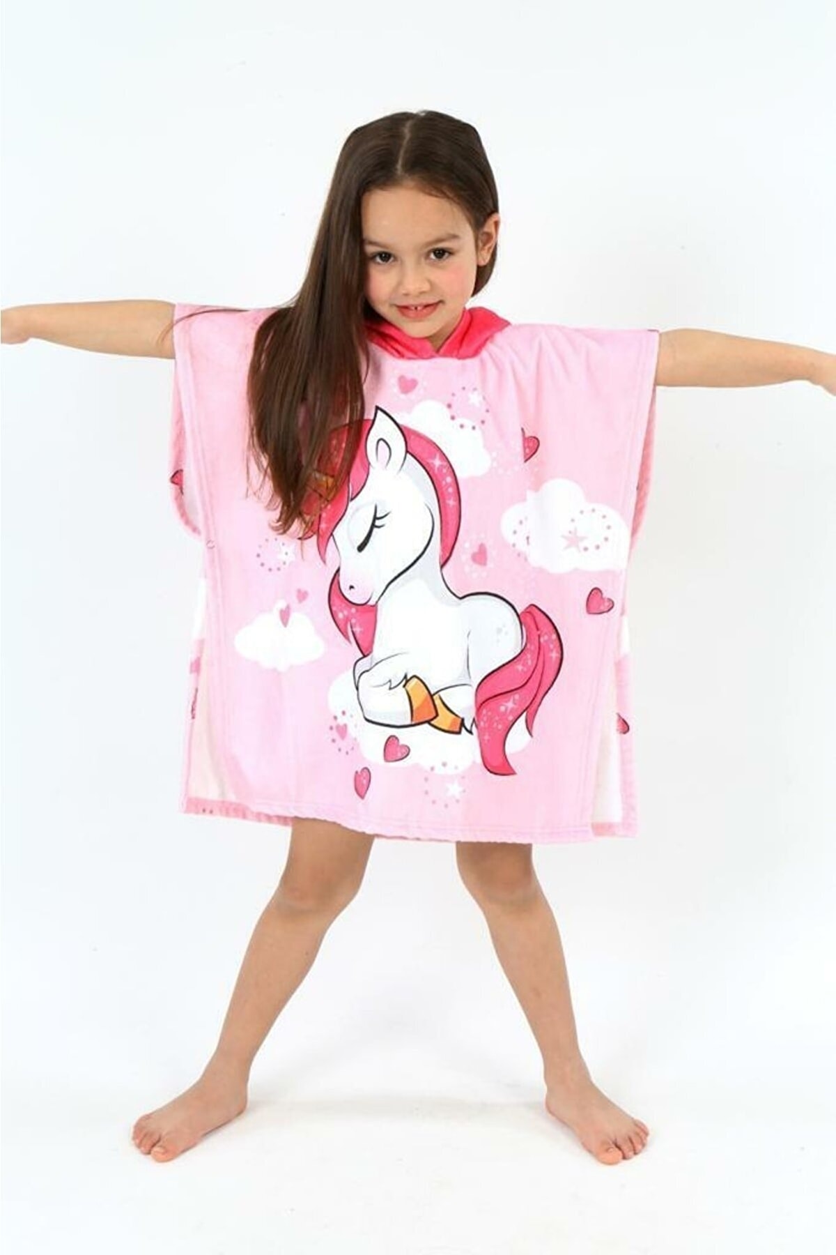 Kız Çocuk Unicorn Desenli Panço Plaj Havlusu