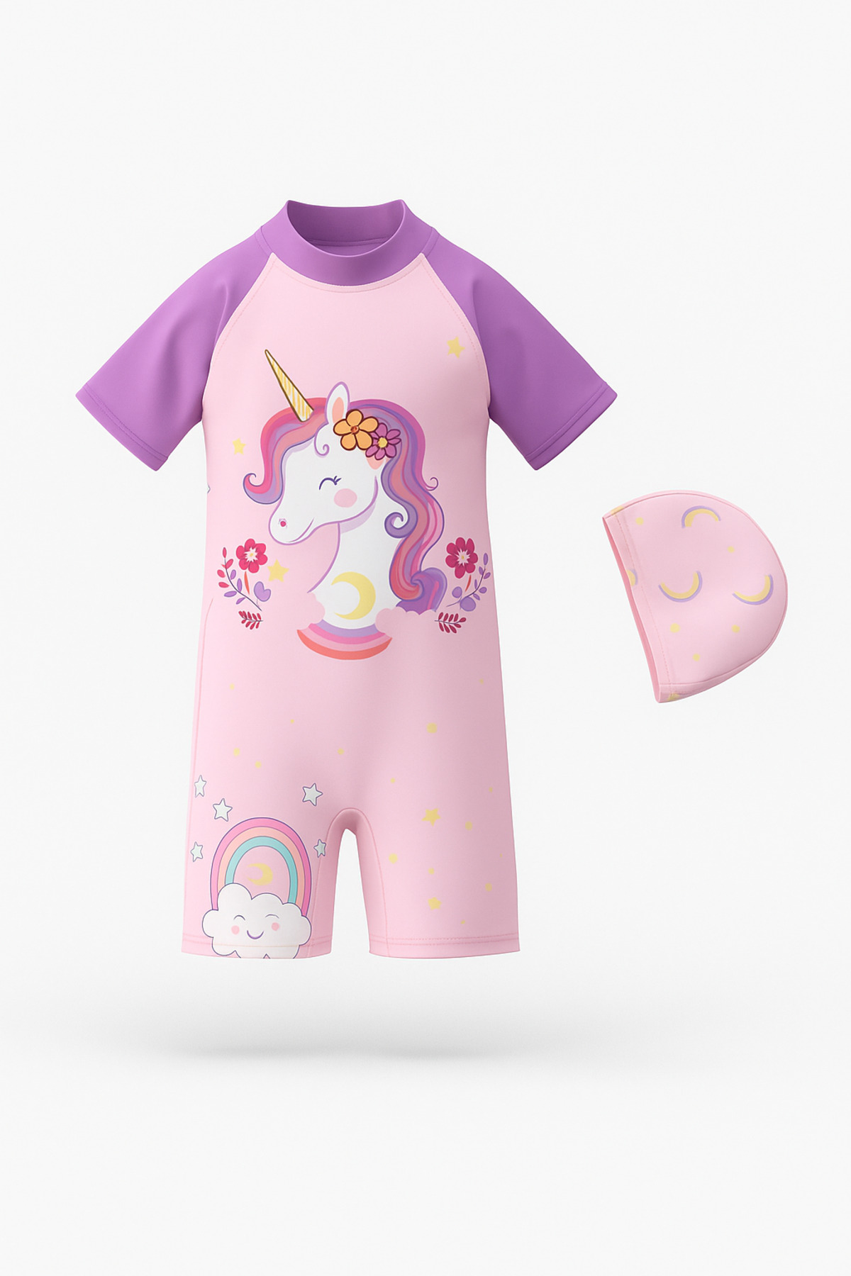 Kız Çocuk Unicorn Desenli Mayo Ve Bone.tam Kalıptır. Beden Tablosunu Dikkate Alınız Lütfen.